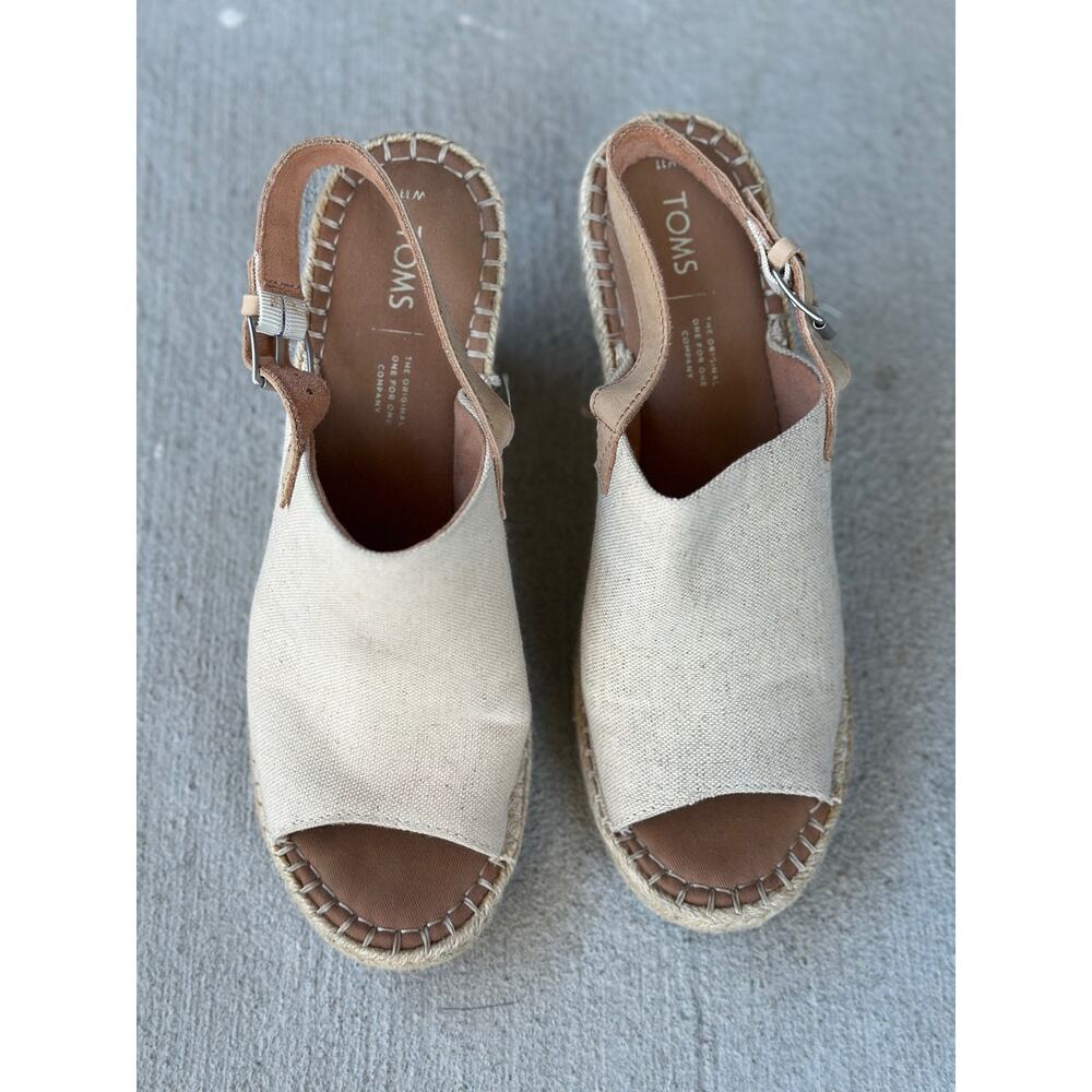 Toms Beige Monica Wedge Heeled Espadrille Sandals Women’s 11 Canvas Beach Boho - Picture 3 of 10